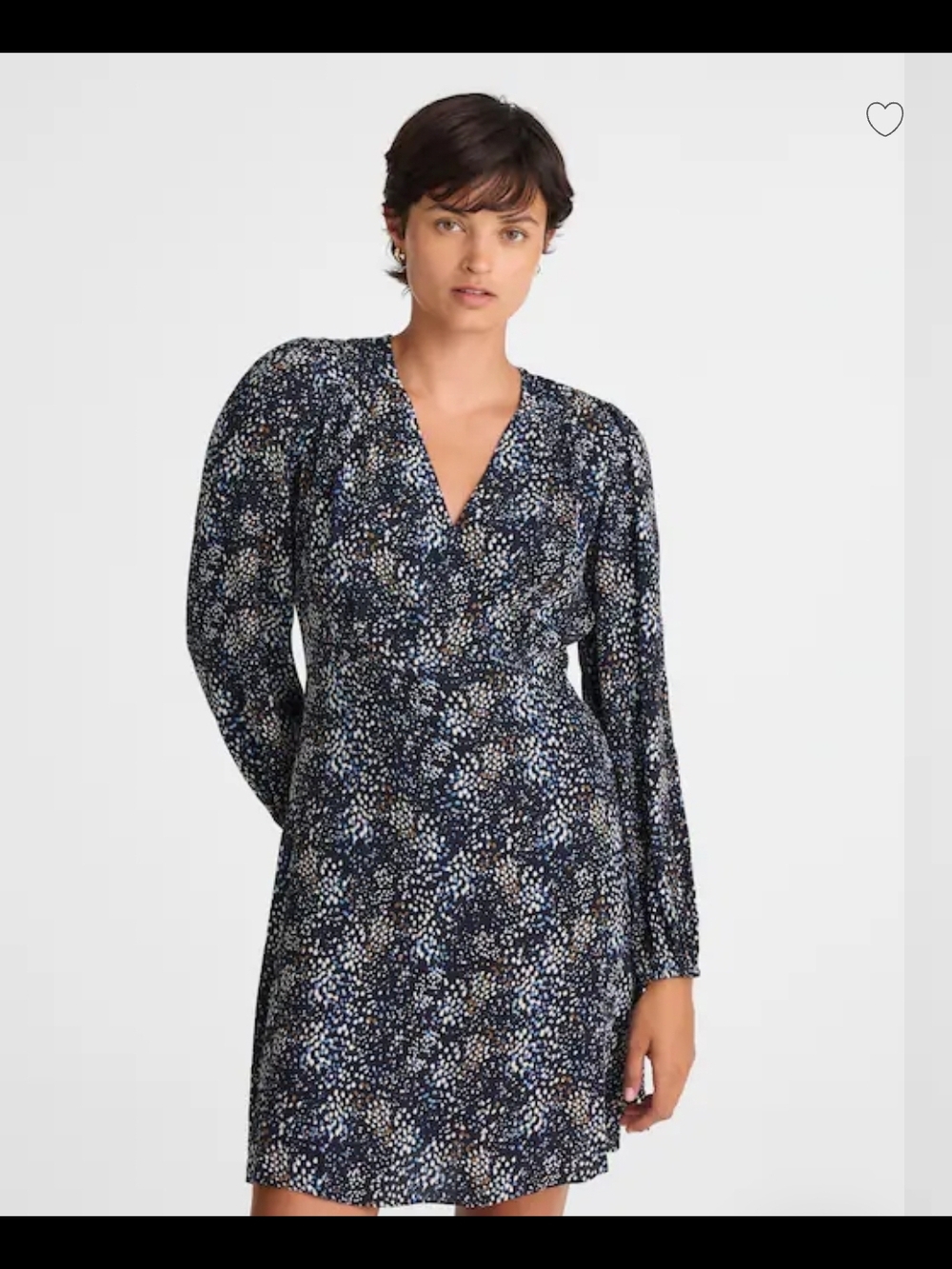 Super Flattering!! Floral V-Neck Long Sleeve Mini Dress - Navy - Picture 2 of 3